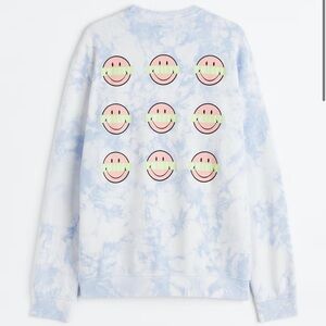 Smiley x H&M Light Blue Tie-Dye Sweatshirt with Repeating Smiley Faces